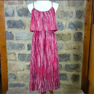 WAYF Raspberry 🌺 Spaghetti Strap Layered Print Size Small Midi Dress​​